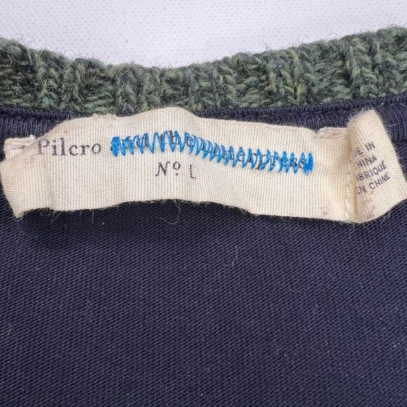 Pilcro and the Letterpress Dually Clad Wool Cable Knit Sweater Green/Navy Size L - Picture 4 of 12
